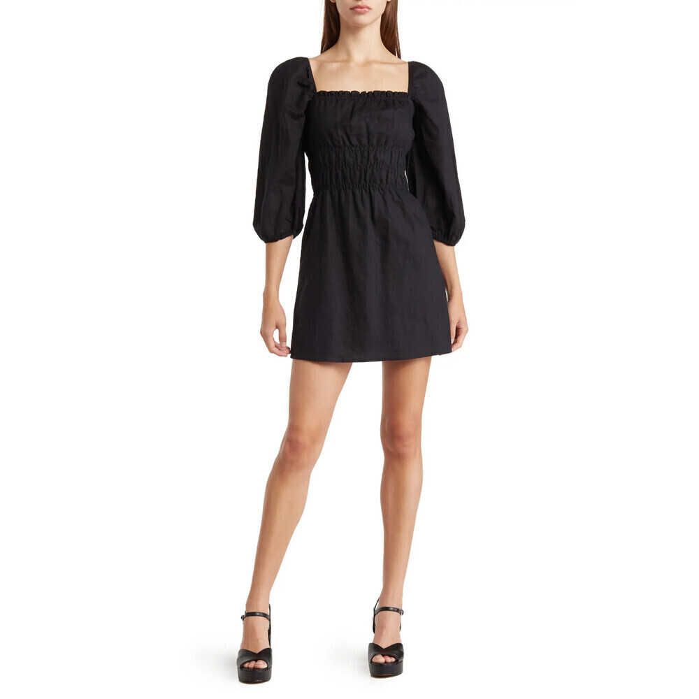 Charlie Holiday Boheme Linen Blend Mini Dress Black Size 8 US fits as S $169